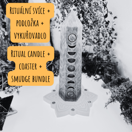 Handemade ritual candle + coaster + smudge bundle