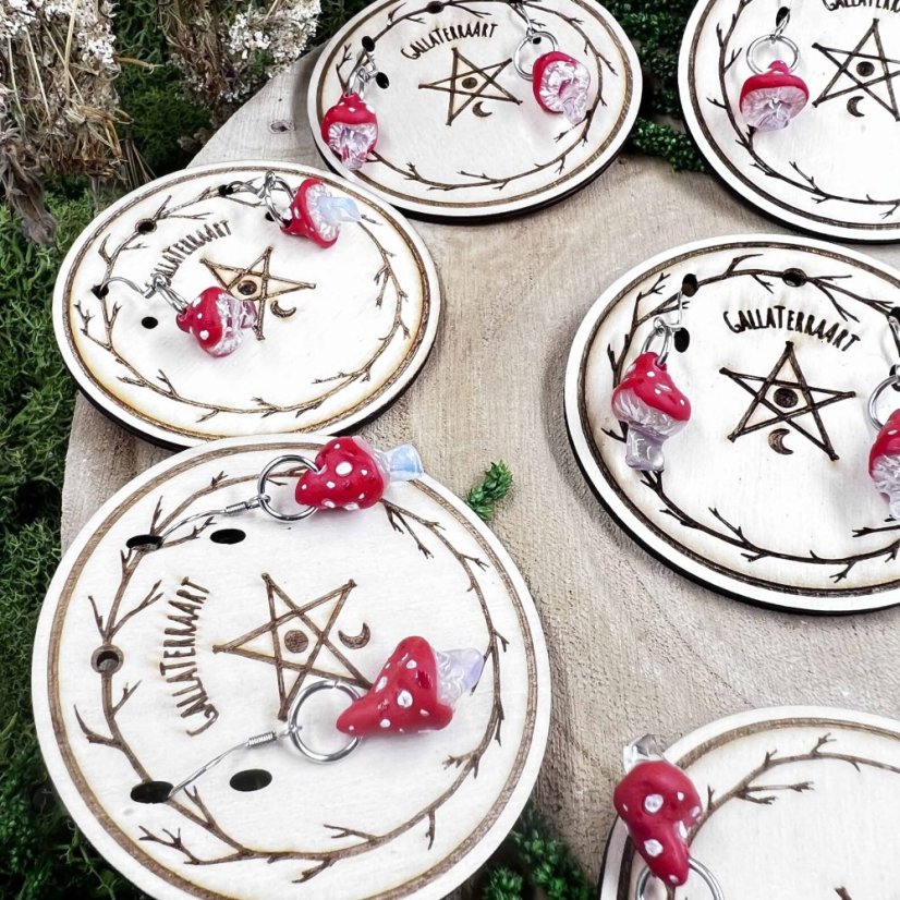 Designer wooden earrings - Toadstools with opals