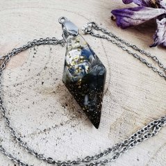 Orgonitové kyvadlo / přívěšek s labradoritem a opálem - pro magické napojení, ochranu energie a intuici