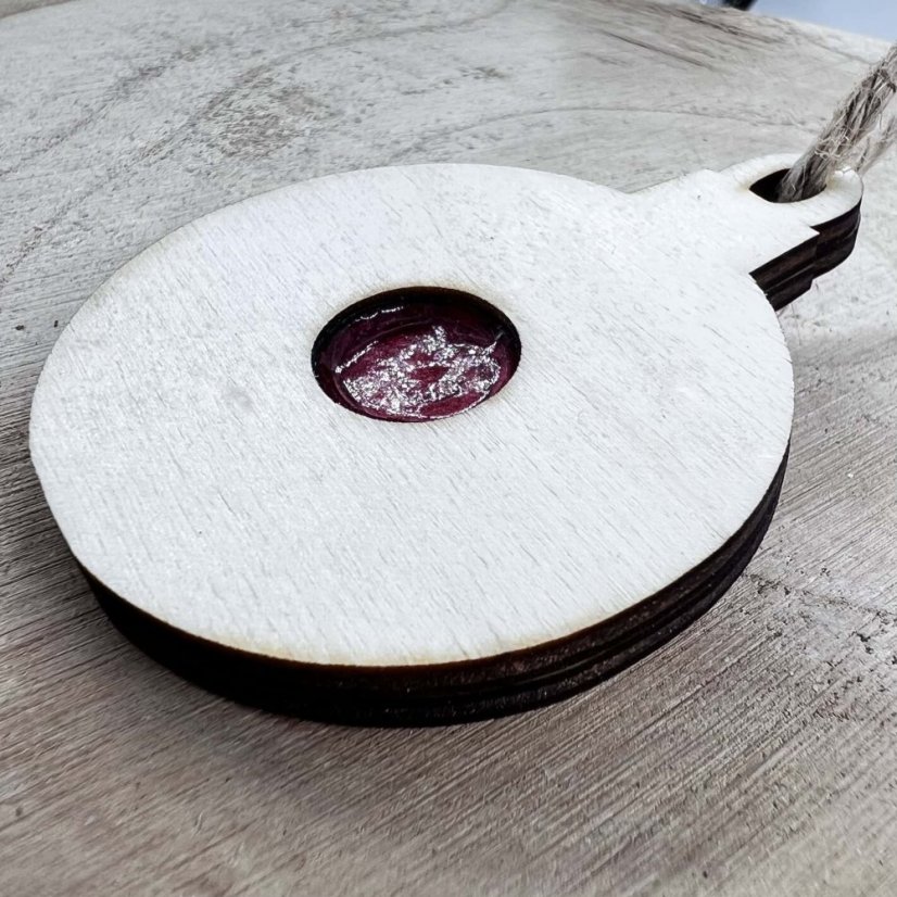 Sada dřevěných vánočních ozdob - linecké cukroví - baňka