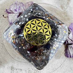 Orgonitová krabička s květem života - pro nabíjení a očistu krystalů, špěrků ad.