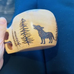 Wooden hand-fired kuksa with forest motives