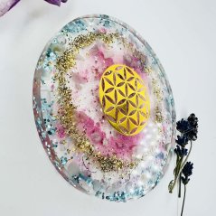 Magical orgonite mat / coaster with the Flower of Life for overall well-being