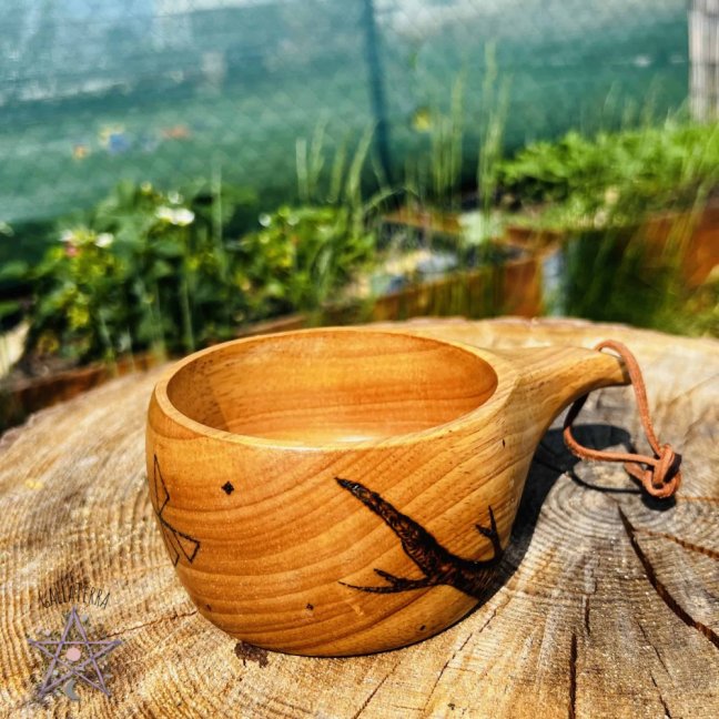Ručně vypalovaná kuksa - větve a bierdruna - radost a plodnost - 250ml