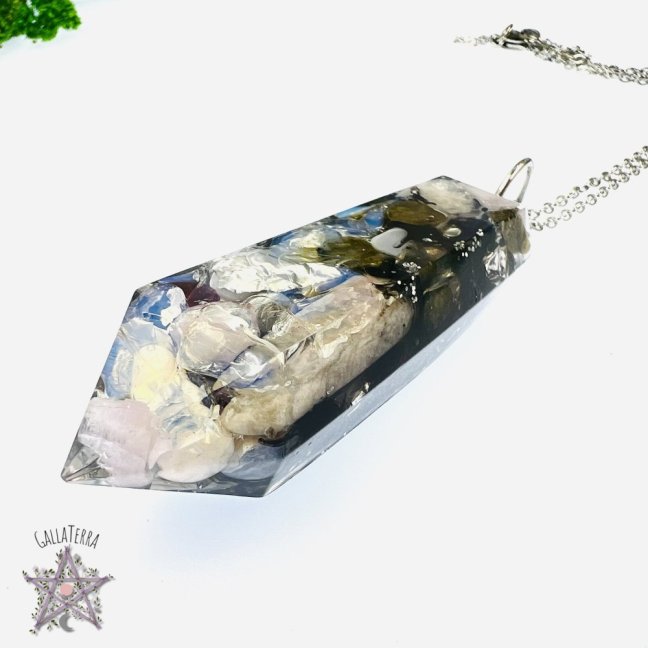 MAXI orgonite pendulum - opal, labradorite, kunzite and blue chalcedony