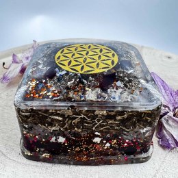Orgonitová krabička s květem života - pro nabíjení a očistu krystalů, špěrků ad.