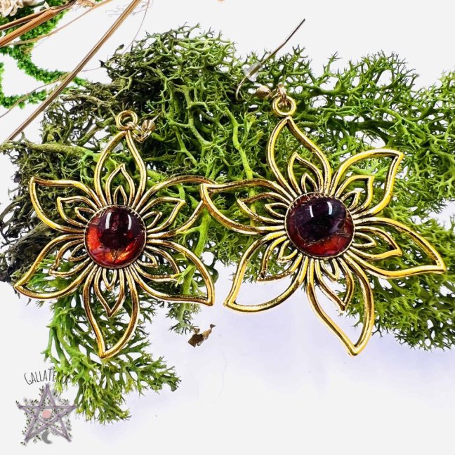 Orgonite earrings - flowers - red jasper for strength and courage
