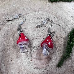 Designer wooden earrings - Toadstools with opals
