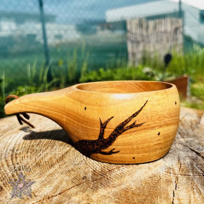 Ručně vypalovaná kuksa - větve a bierdruna - radost a plodnost - 250ml