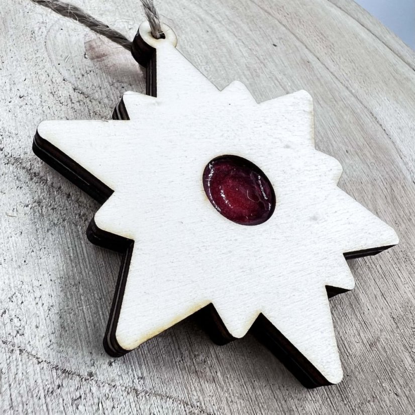 Sada dřevěných vánočních ozdob - linecké cukroví - vločka