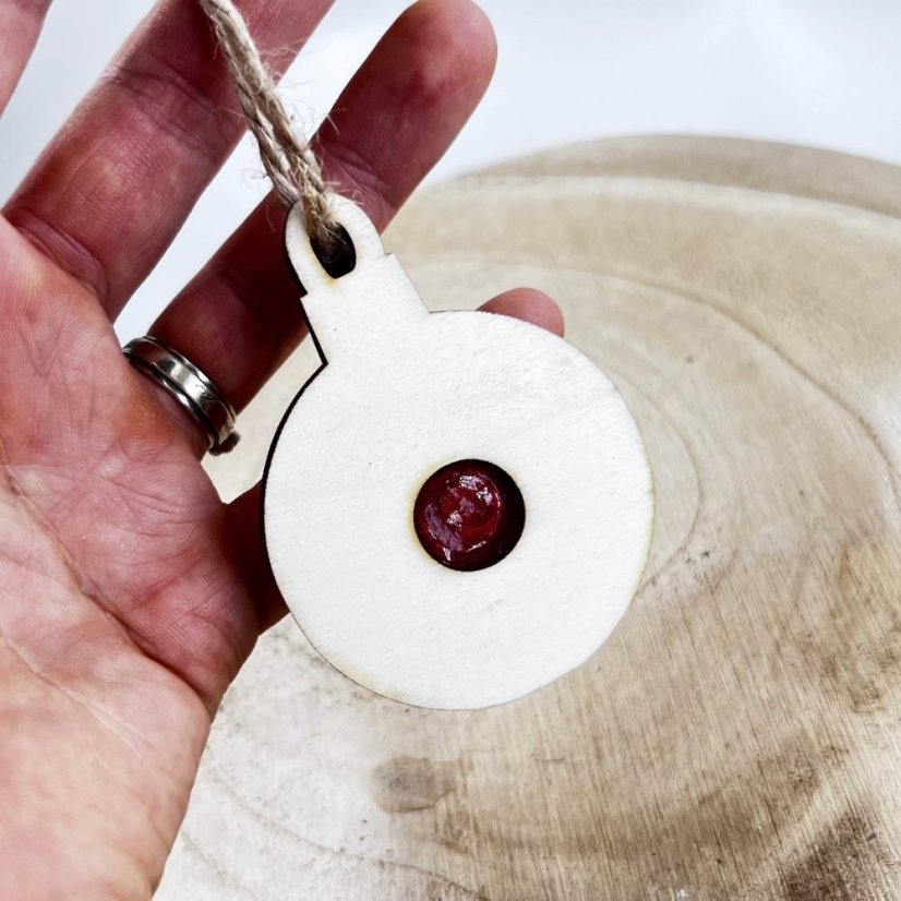 Sada dřevěných vánočních ozdob - linecké cukroví - baňka