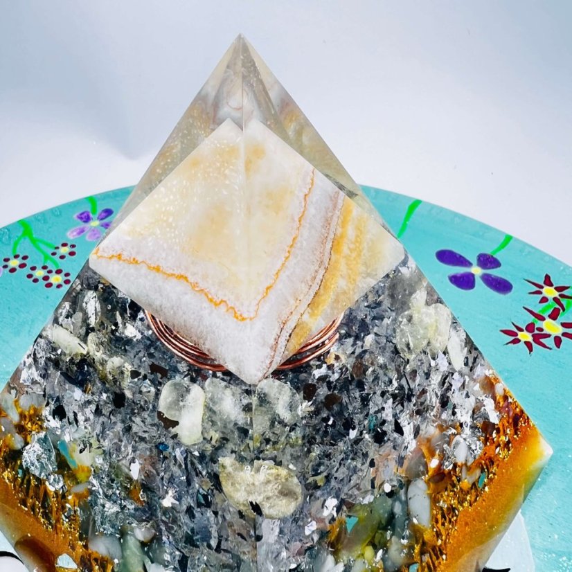Orgonite pyramid for abundance, joy