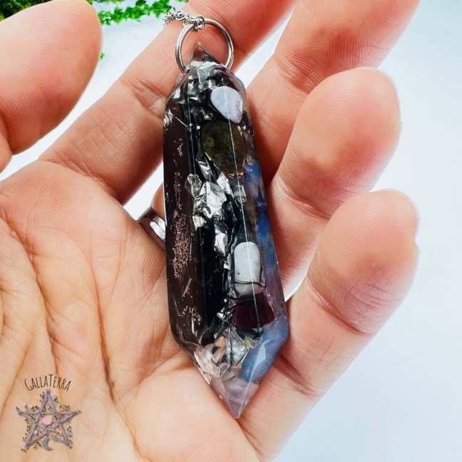 MAXI orgonite pendulum - opal, labradorite, kunzite and blue chalcedony