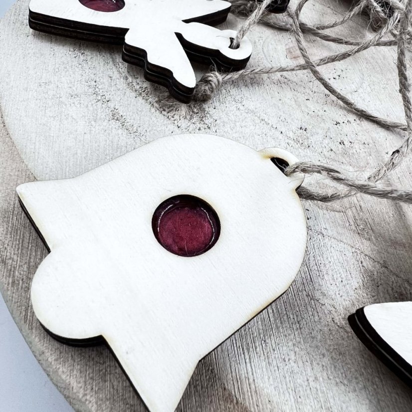 Sada dřevěných vánočních ozdob - linecké cukroví - zvonek