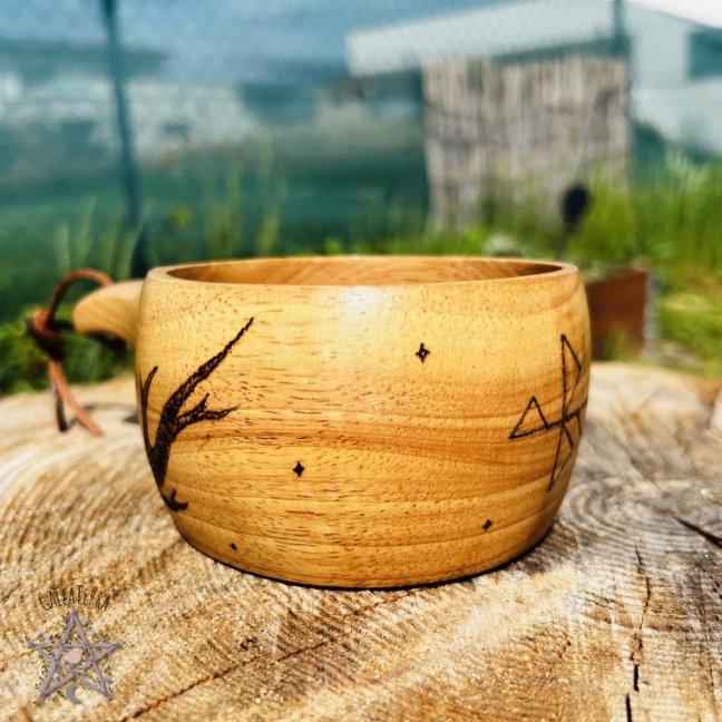 Ručně vypalovaná kuksa - větve a bierdruna - radost a plodnost - 250ml
