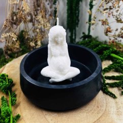 Přírodní rituální svíce Gaia - bohyně Zěmě - bílá - s naší nehořlavou miskou pod svíčky