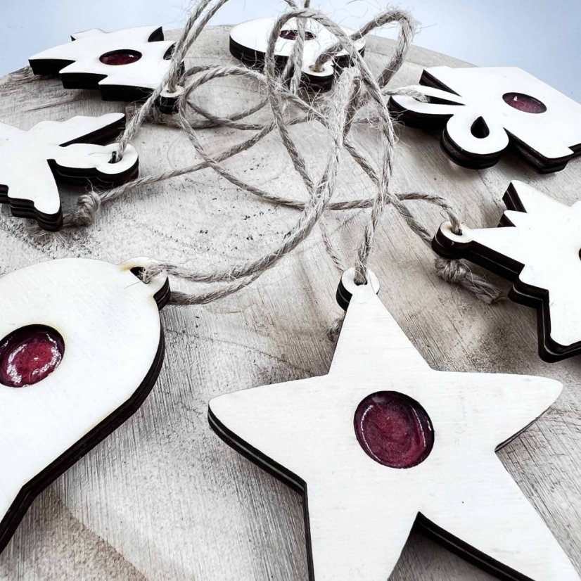 Sada dřevěných vánočních ozdob - linecké cukroví