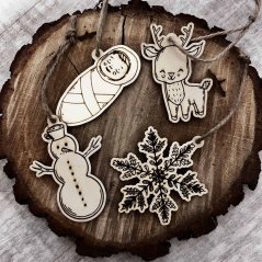 Sada autorských dřevěných vánočních ozdob - 4ks