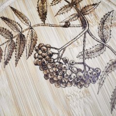 Round bamboo cutting board - Rowanberries - hand-burned