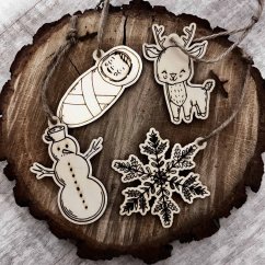 Sada autorských dřevěných vánočních ozdob - 4ks