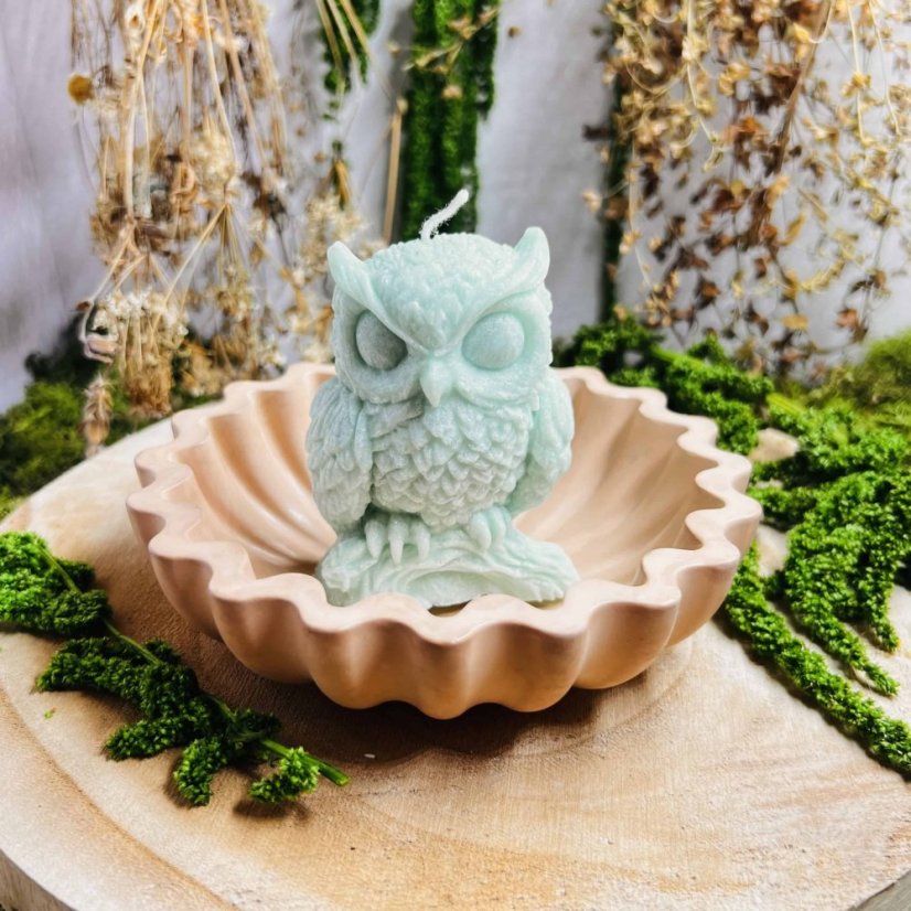 Přírodní rituální svíce - Sova - s magickou miskou